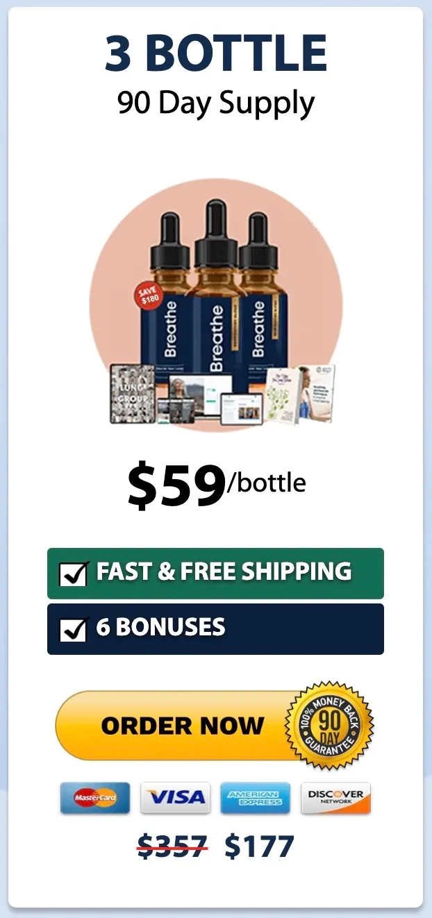 Breathe 3 Bottles 90 Day Supply – Respiratory Wellness Supplement Bundle